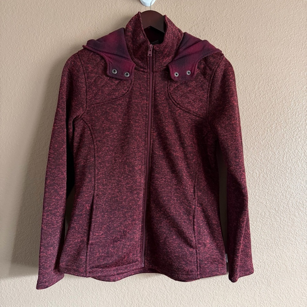 Eddie Bauer Burgundy Full Zip Fleece Jacket with Hoodie Size Medium
